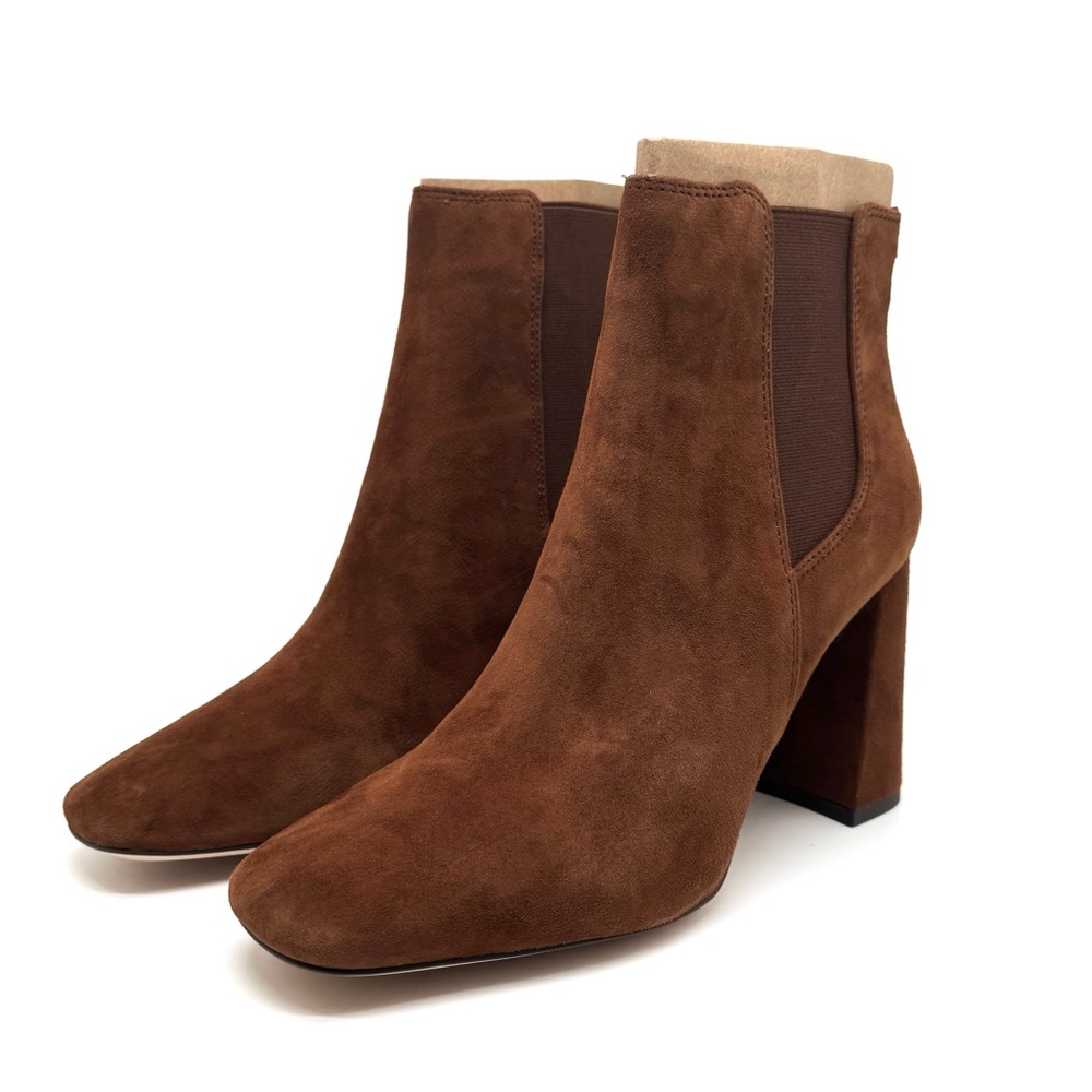 Sam Edelman Chiara Suede Ankle Booties Block Heel Boots Brown Size 9